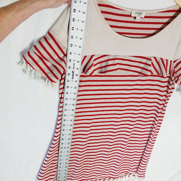 Umgee, Dress, Size Large, Red and Tan Stripes, with Ruffle and Tassel Accents - Picture 11 of 15